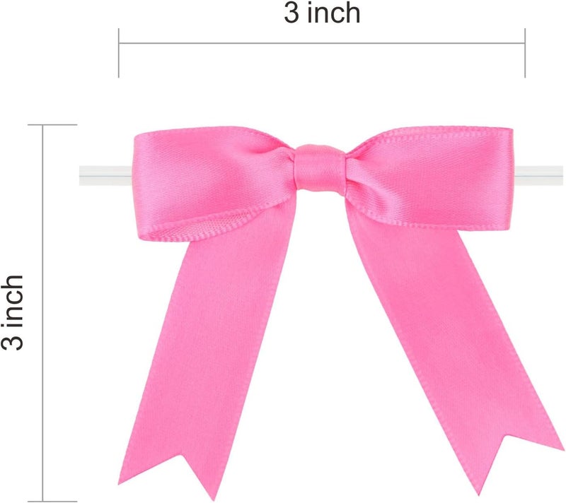Meseey 50 Pcs 3 Inches Twist Tie Satin Ribbon Bows Hot Pink Pretied Premade Craft Bows for Treat Bags Gift Wrapping Basket Wedding Baby Shower Brithday Christmas Party (3", Hot Pink) - Image 2